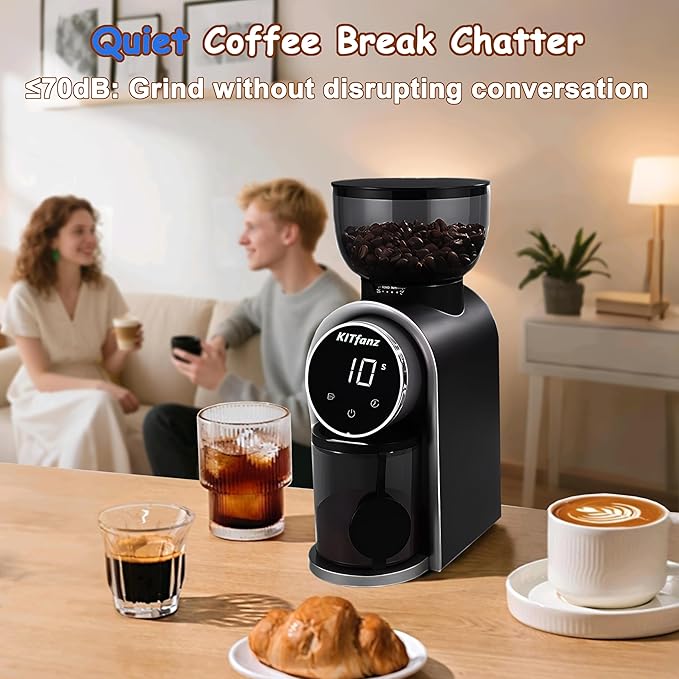 Electric Conical Burr Coffee Bean Grinder with 25 Precise Settings, Touchscreen Adjustable Electric Burr Mill with LED Screen & Anti-static Device, Organ-Style Powder Blower