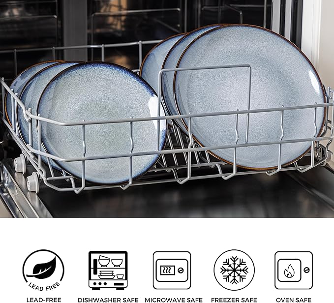 LERATIO Ceramic Dinner Plates Set of 6, 10.5 Inch Handmade Reactive Glaze Porcelain Plates, Coupe Shape Dinnerware Dishes Set for Kitchen,Oven& Microwave & Dishwasher Safe, Scratch Resistant-Gray Blue