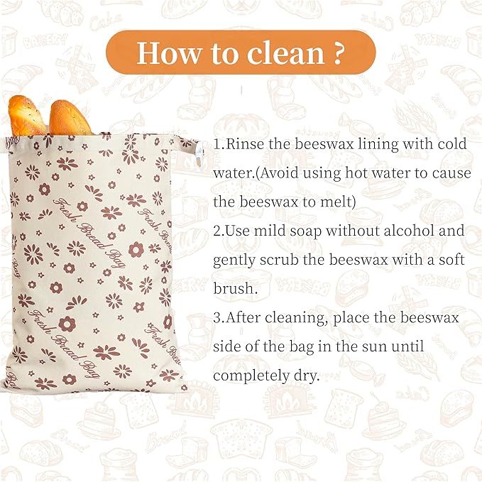 KONGDY 2 Packs Reusable Beeswax Bread Bags, Cotton Homemade Sourdough Bread Bags, Perfect Bag for Home-Baked, 12x17 inch