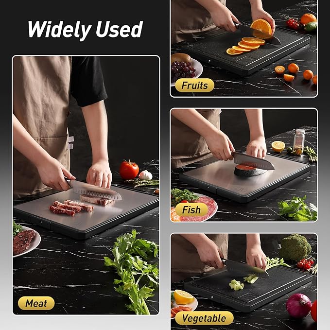 Titanium Cutting Boards for Kitchen Chopping Board with Handle Large Big Small Kitchen Meat Butcher Block 2 in 1 Pure Titanium and Wheat Straw PP Not Wood Bamboo Plastic Silicone Teak Black/Grey