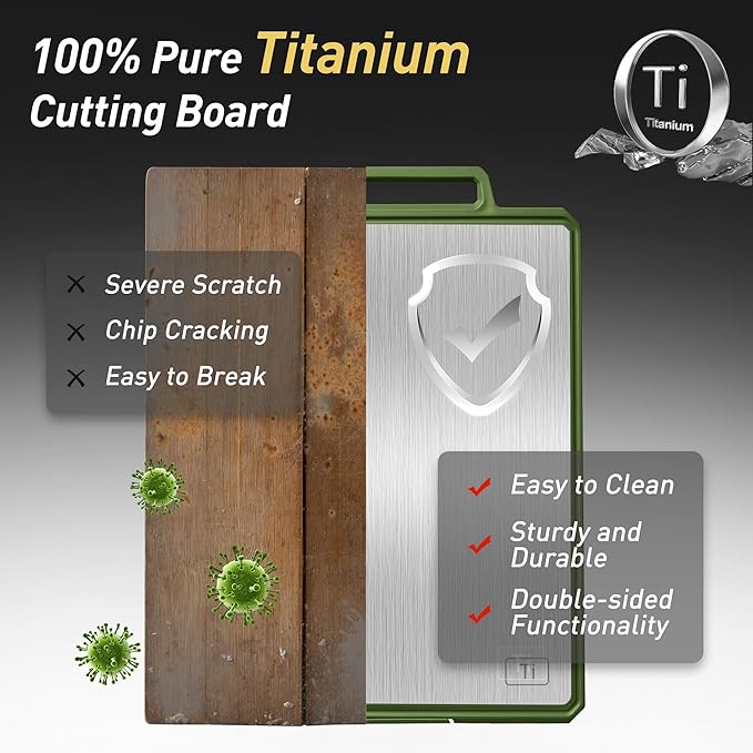 Titanium Cutting Boards for Kitchen Chopping Board with Handle Large Big Small Kitchen Meat Butcher Block Double Sided Pure Titanium and Wheat Straw PP Not Wood Bamboo Plastic Teak Morandi Green