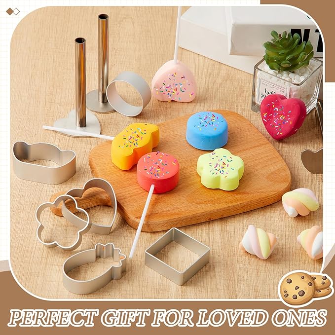 2 Pack Stainless Steel Cake Pop Mold Set, Circle and Heart Cake Pop Cutter and Pusher, Baking Cakepop Supplies Accessories Tools for Home Baking Desserts