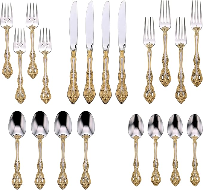 Oneida F100020Al20 Golden Michelangelo 20 Piece Fine Flatware Set, Service For 4, Metallic
