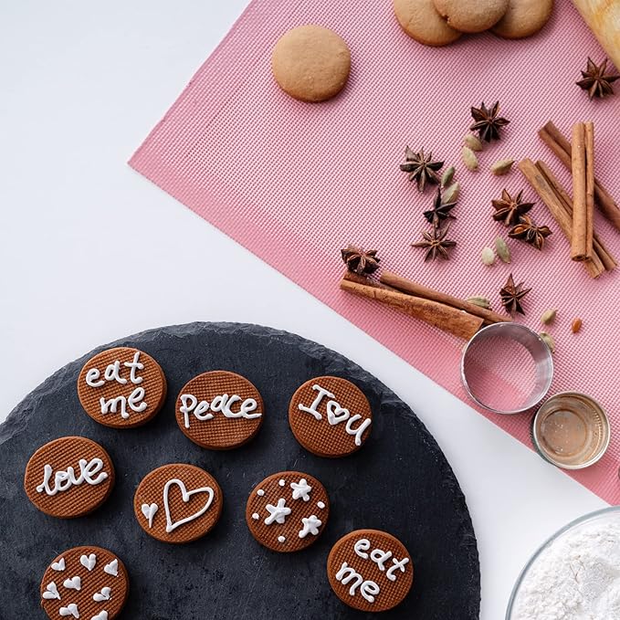 AMYONE Perforated Baking Mats, 2 PCS Pink Eclair Silicone Mat for Half Sheet, Non-Stick Reusable Oven Liners for Making Bread/Pizza/Pastry/Cookie 11 5/8" x 16 1/2", Sakura Pink