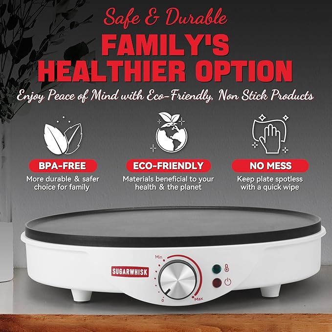 Crepe Maker Electric, Crepe Pan 12 Inch with 5 X 4” Silicone Molds, Pancake Maker Machine for Pancakes & Tortilla & Fried Eggs, Batter Spreader & Spatula Included, White