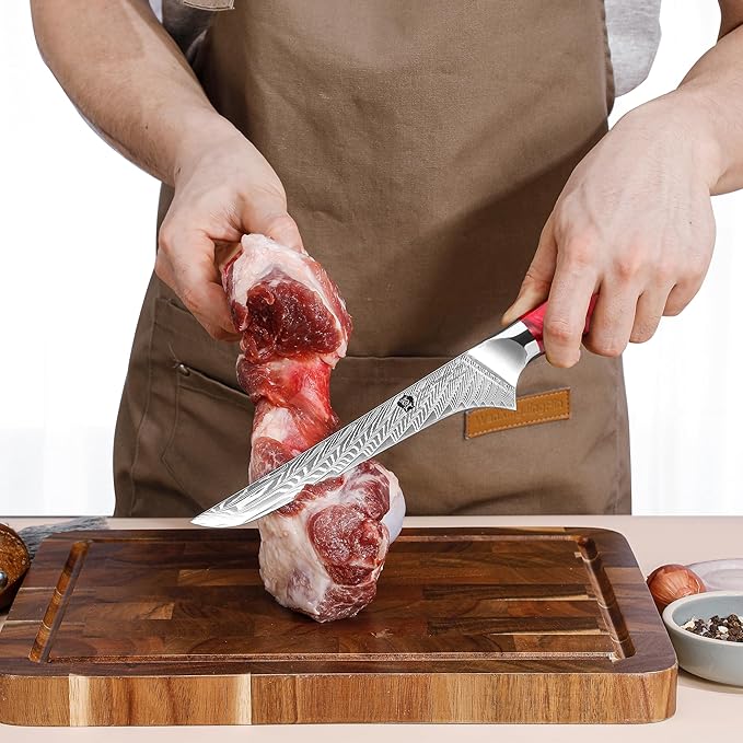 WILDMOK Boning Knife, Damascus Super Steel Forged 67 Layers, Meat Cutting, Trimming, Deboning, Full Tang Resin Handle, Gift Box Included