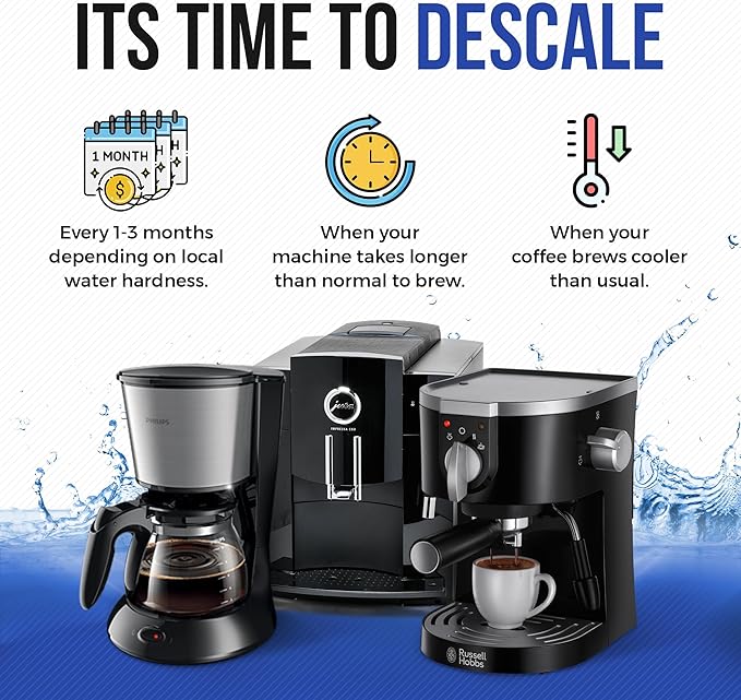 Descaling Powder Solution (6-Uses) Coffee Machine Descaler Cleaner | Compatible with Breville Keurig Nespresso Delonghi Ninja | To Descale Automatic Coffee Pots & Makers & Espresso Machines
