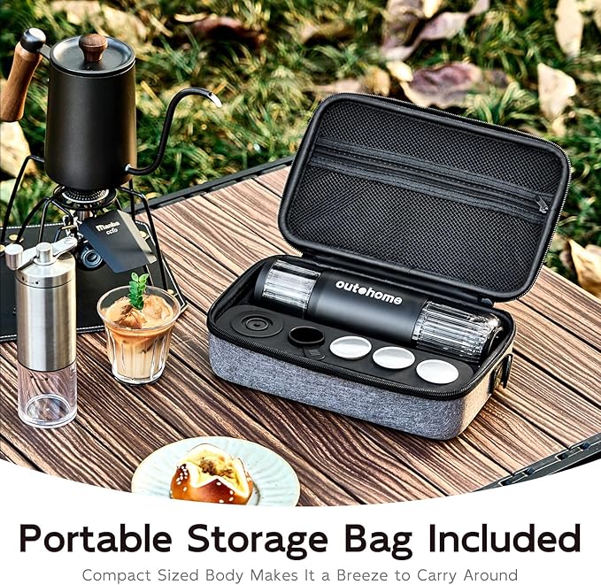 Portable Electric Espresso Machine,15 Bar Self Heating Outdoor Coffee Maker, Travel Coffee Machine for Camping With Ground Coffee and NS Capsule for RV, Office,Car Coffee with carry Bag