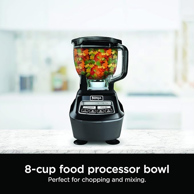Ninja Blender, Food Processor, Blender for-Smoothies, Includes Pitcher, Smoothie Cup, and 8-Cup Bowl, Salsa, Dough, Shakes, Slush, and Frozen Drinks, Mega Kitchen System, 120 Volts, Black, BL770AMZ