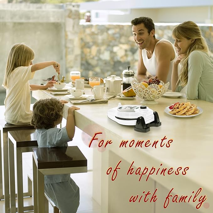 Moss & Stone White Belgian Waffle Maker, Electric Waffle Machine, Non-Stick Grids, Temperature Control, Round Waffle