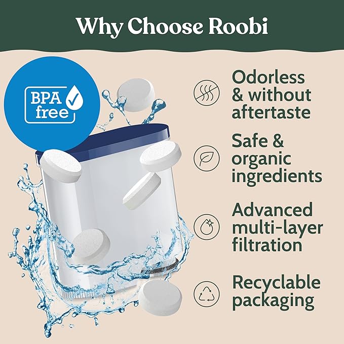 Roobi Cleaning Tablets & Filters Compatible with Philips. Includes 16 Espresso Cleaning Tablets & 4 Water Filters. Carbon Neutral Philips Cleaner Kit. 1 Year Supply.