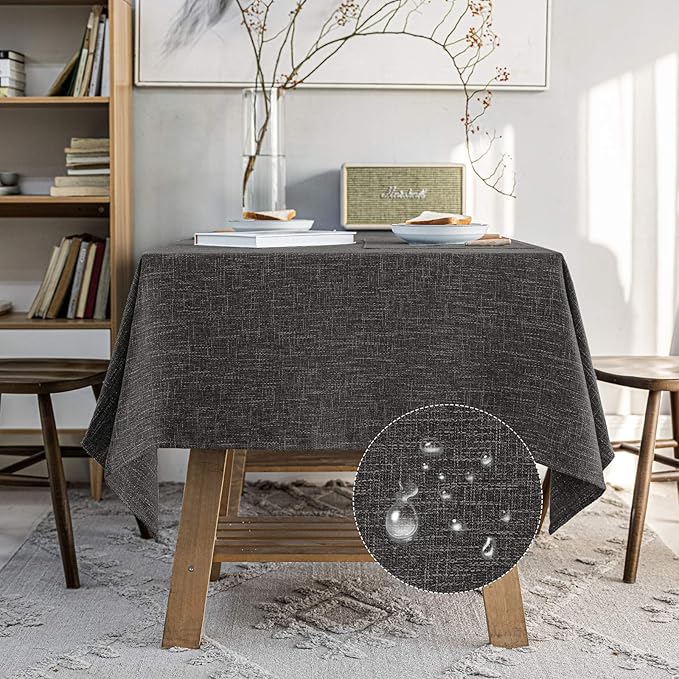 Waterproof Cotton Linen Tablecloths Rectangle Dining Table Cloth, Wipe Clean Indoor & Outdoor Table Cover for Buffet Party and Banquets, Wrinkle Resistant(54"x102") Carbon Black