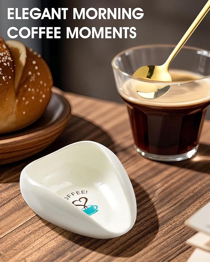 FANGSUN Spoon Rest with Gold Coffee Spoon, Ceramic Spoon Holder for Kitchen Counter, Teaspoon Rest for Stove Top, Cute Coffee Bar & Corner Space Accessories