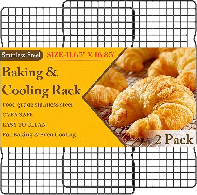 2PCS Cooling Racks for Cooking and Baking -11.65''x16.85''Heavy Duty Stainless Steel Wire Rack for Baking, Grilling, Roasting - Oven & Dishwasher Safe - Fits Half Sheet Pan(Black)