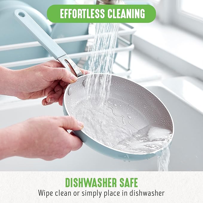 GreenLife 10-Piece Nonstick Ceramic Cookware Set, Lightweight Healthy PFAS-Free Pots & Pans with Lids, Dishwasher & Oven Safe, Durable Body, Silicone Stay-Cool Handles, Easy Release, Blue Haze