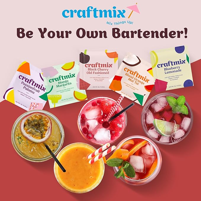 Craftmix Black Cherry Old Fashioned Mix, Makes 12 Drinks, Bourbon and Whiskey Cocktail Mixer, Instant Skinny Cocktail and Mocktail Mix - With Real Fruit - Vegan Low Carb, Low Sugar, Non-GMO