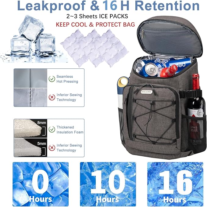 Backpack Coolers Insulated Leak Proof 30 Cans, Soft Sided Insulated Cooler Bags Ice Chest Backpack for Beach Travel Camping, with Reusable Ice Packs