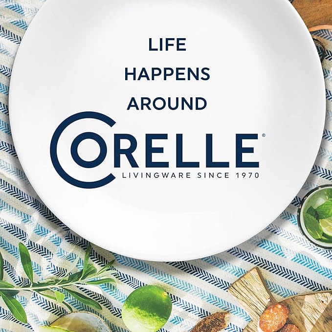 Corelle Vitrelle 8-Piece Dinner Plates Set Triple Layer Glass and Chip Resistant, Lightweight Round Plates, Winter Frost White