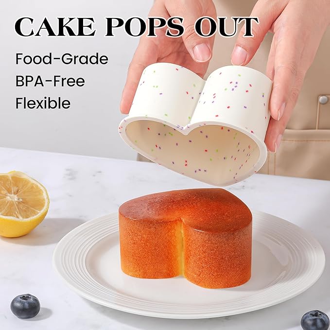 4 Inch Mini Heart Shaped Cake Pans Nonstick Silicone Heart Cake Molds for Baking Set of 2 (Cream)