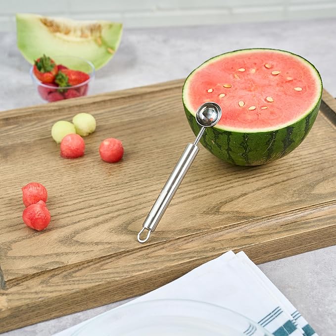 Restaurantware-German Standard 5.9 Inch Melon Ballers, 24 Dishwashable Melon Scoopers - Ergonomic Handle, Creates Smooth Round Balls, Stainless Steel Fruit Scooper, For Watermelon, Cantaloupe