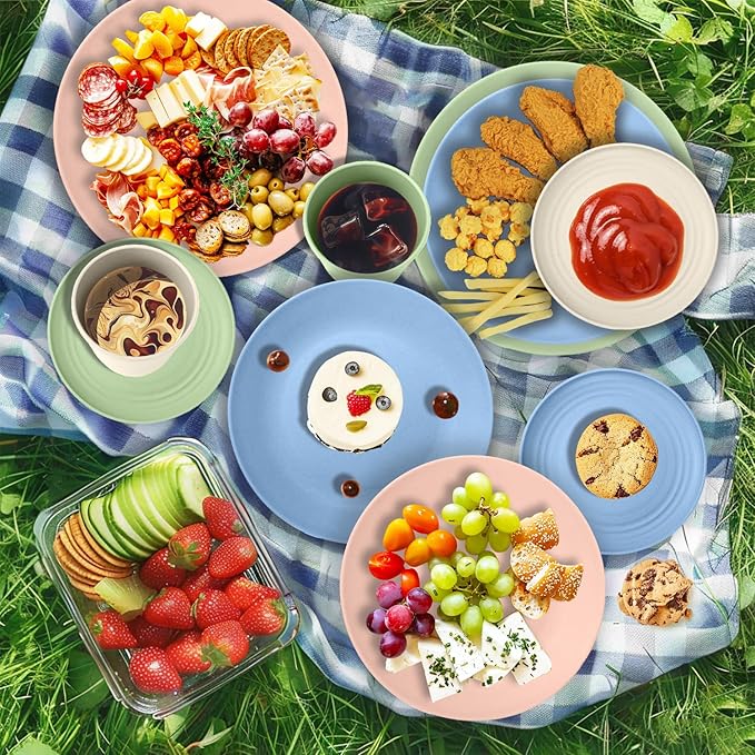 Wheat Straw Dinnerware Sets 40PCS, Unbreakable Plates and Bowls Sets Service for 8, Microwave and Dishwasher Safe Dish Set, Dinning Plates/Cereal Bowls/Drinking Cups for Kitchen,Camping-Nordic