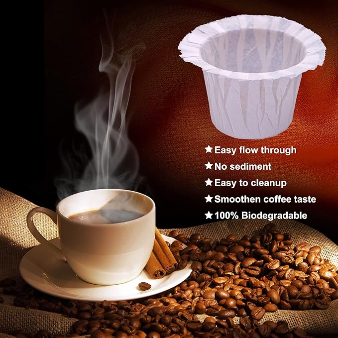 100 Count Disposable Coffee Paper Filters,Compatible with Keurig Brewers Single Serve 1.0 and 2.0, Fit all Reusable Coffee Pods.