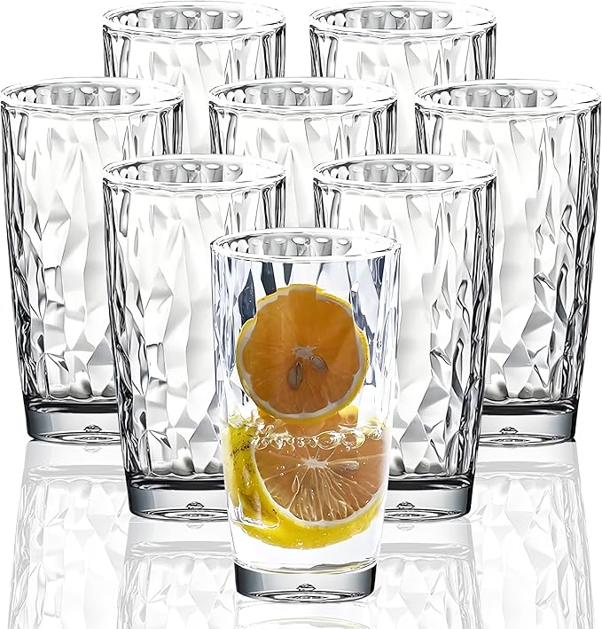 15 Oz Unbreakable Tritan Drinking Glasses Shatterproof Acrylic Glasses Drinkware BPA Free Hard Plastic Cups Reusable Kitchen Water Glasses Drinking Set of 8 (Clear)