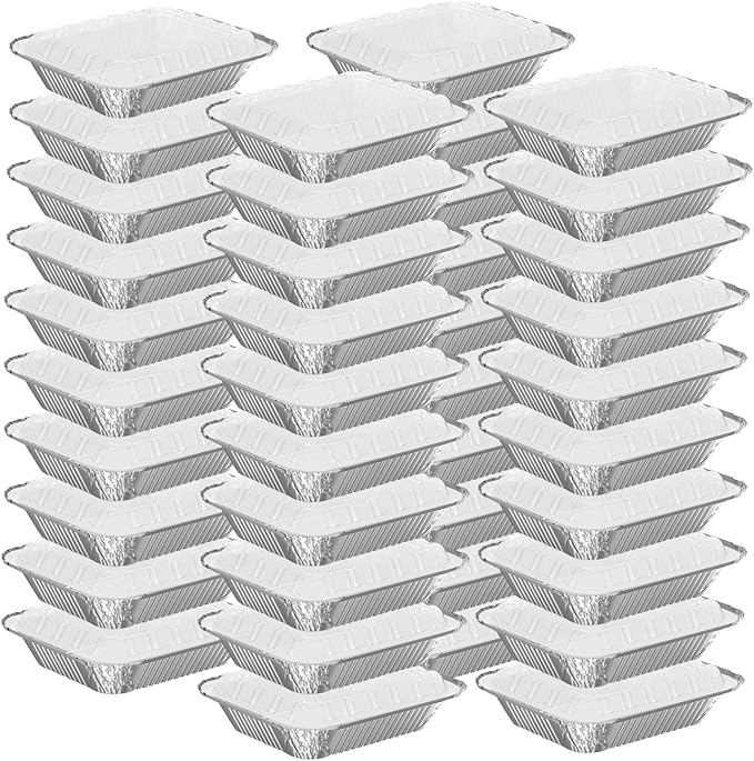 WANBAO 100 PACK 8.3"x6.2" Disposable Tin Foil Pans with Plastic Lids 2.25LB Aluminum Foil Food Containers for Cooking, Baking, Catering Party Meal Prep, Take Out, Freeze, Food Storage