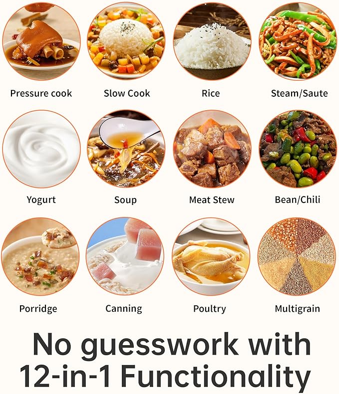 KINGBULL 12-in-1 Electric Pressure Cooker, Instant Multi-Use Non-Stick Pot, Slow Cooker, Rice Cooker, Steamer, Sauté, Yogurt Maker, Warmer &Delay Start,LED Screen& Manual(8QT)