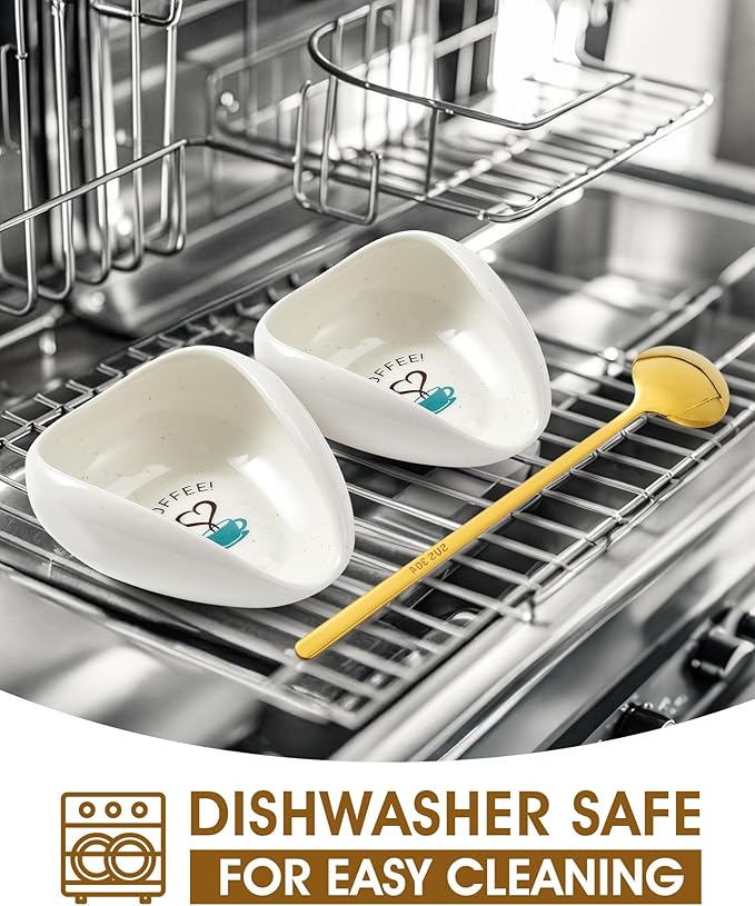 FANGSUN Spoon Rest with Gold Coffee Spoon, Ceramic Spoon Holder for Kitchen Counter, Teaspoon Rest for Stove Top, Cute Coffee Bar & Corner Space Accessories