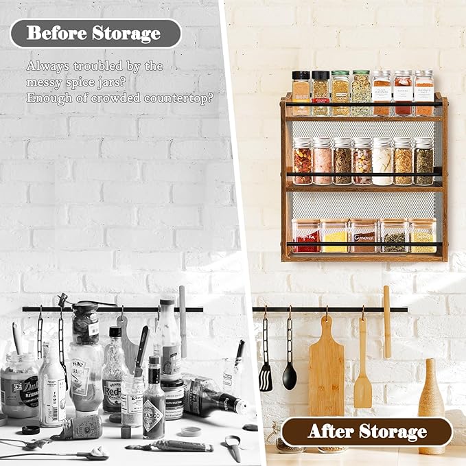 Klxuyuo Spice Rack Wall Mount for Spice Jars & Seasonings, 3 Tier Large Wall Hanging Spice Rack Organizer for Kitchen Cabinet, Pantry Door