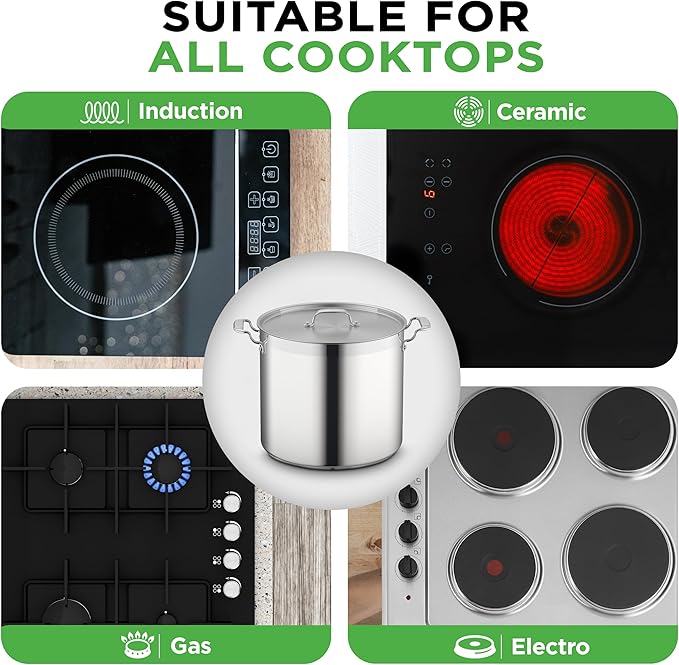 NutriChef Stainless Steel Cookware Stock Pot - 24 Quart, Heavy Duty Induction Soup Pot With Lid, Induction, Ceramic, Glass and Halogen Cooktops Compatible - NCSPT24Q