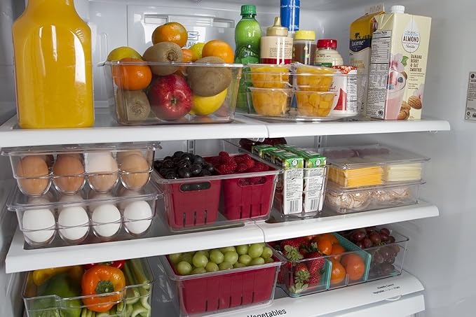 Kitchen Spaces Twin Colander Food Storage Container, Strainer and Fridge Organizer Bin for Fruits and Veggies, Stackable, BPA-Free