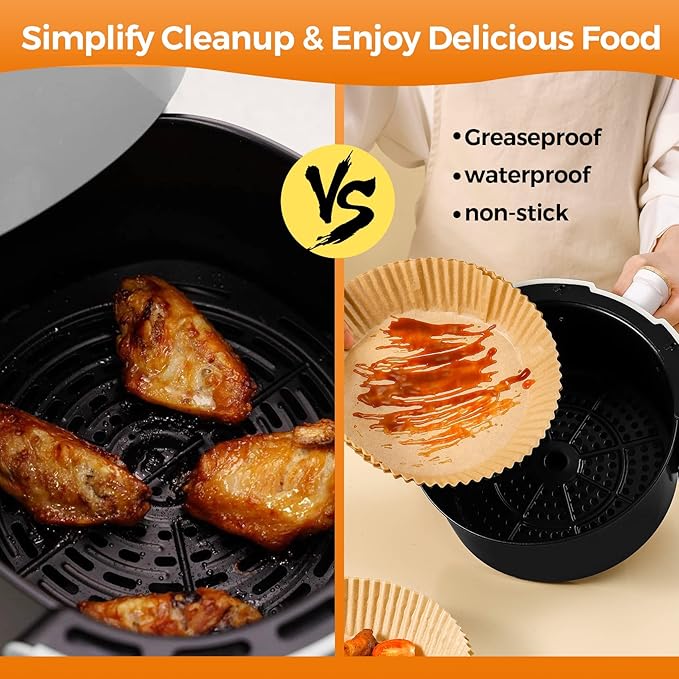 Air Fryer Paper Liners Disposable: 100PCS Round Airfryer Oven Insert Parchment Sheets Grease and Water Proof Non Stick Basket Liners for Baking Cooking from ctizne