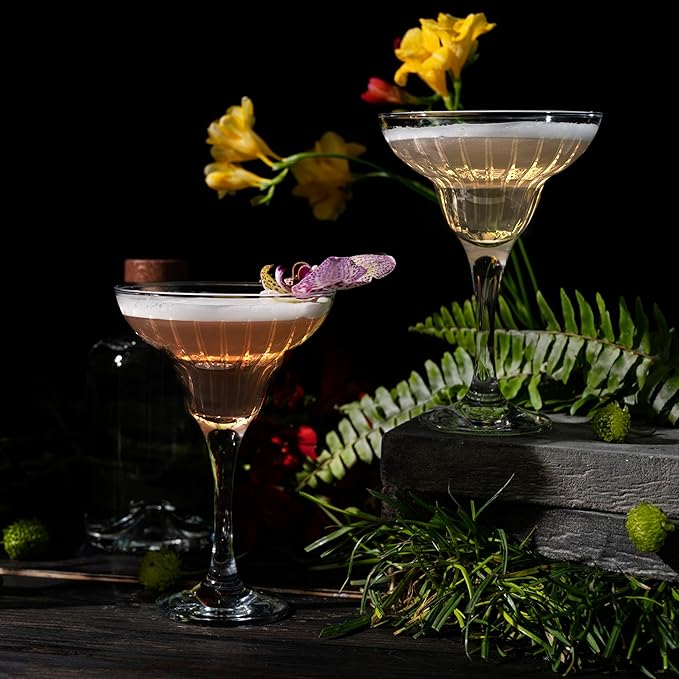 Margarita Glasses with Stem - Crystal Glassware for Bar - Aqua Rim Margarita Glass - Modern Bar Glass for Martini, Cocktail, Water, Wine, Mixing Cocktails, Gin and Tonic Glasses - Set of 2 - 10 oz