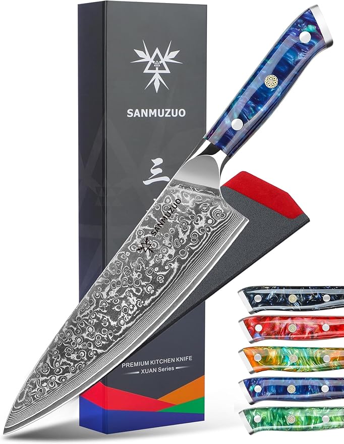 Chef Knife - 8 inch - Xuan Series - VG10 Damascus Steel Kitchen Knife - Resin Handle (Sapphire Blue)