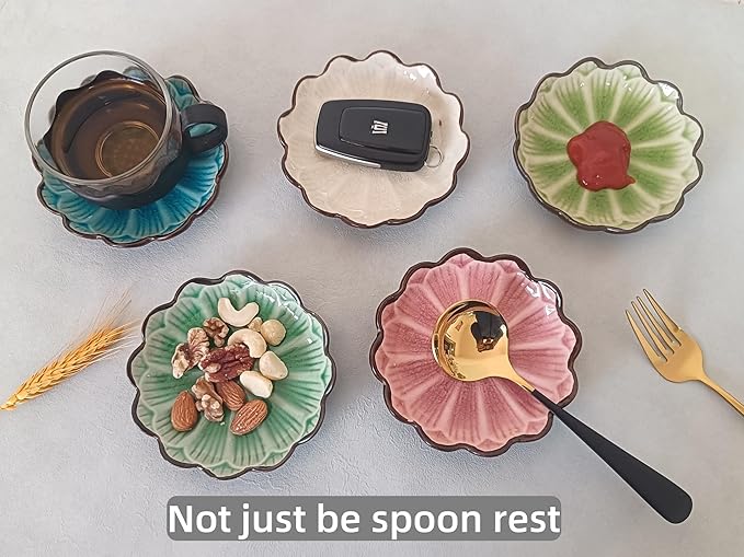 Ceramic Spoon Rest for Stove Top, Flower Cute Spoon Rest for Kitchen Counter, Cooking Spoon Holder for Kitchen Counter, Utensil Rest Spatula Rest Ladle Holder Tong Rest, 1 PC (Ice Cracks, Grass Green)