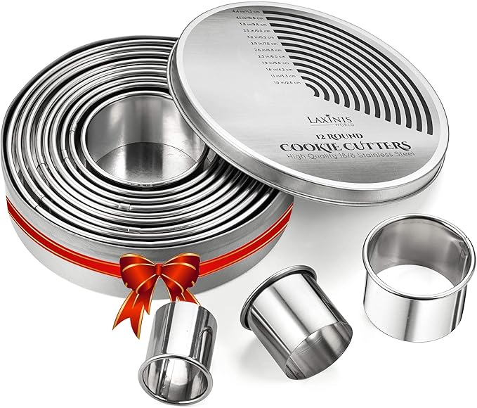 Round Cookie Biscuit Cutter Set, 12 Graduated Circle Pastry Cutters, Heavy Duty Commercial Grade 18/8 304 Stainless Steel Cookie And Dough Cutters
