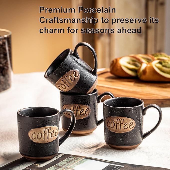 LYEOBOH Coffee Cups, Tea Cup, Espresso Cups, Coffee Mugs Set of 6, 3 oz Ceramic Espresso Cups, Cute Mini Demitasse Cups with Handle for Coffee Bar & Home Microwave & Dishwasher Safe, Black