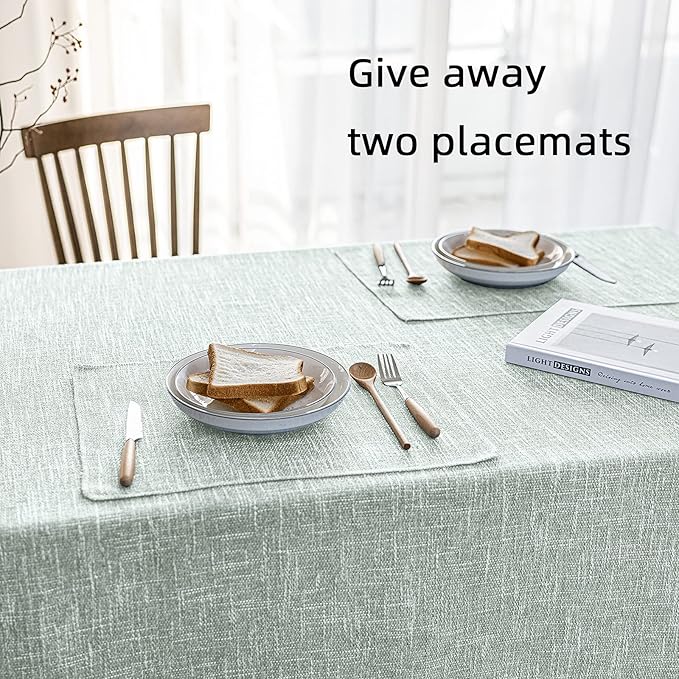 Waterproof Cotton Linen Tablecloths Rectangle Dining Table Cloth, Wipe Clean Indoor & Outdoor Table Cover for Buffet Party and Banquets, Wrinkle Resistant(54"x102") Greyish Green