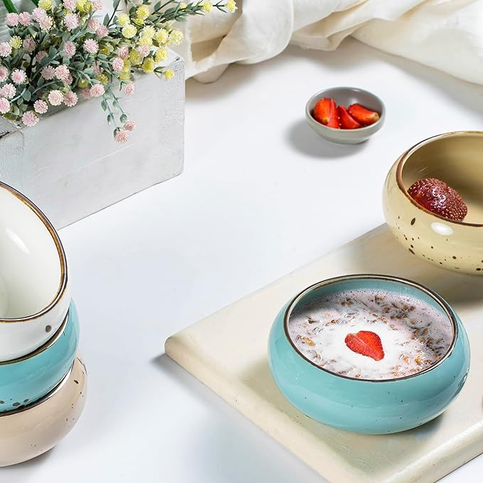 Small Hand Craft Dessert Bowls - 12oz, Set of 6 - Microwave, Oven, Dishwasher Safe, Ice Cream,Soup,Snacks, Rice, Cereal, Chili, Side Dishes, Dips, Ideal Gift - Natural Assorted Colors