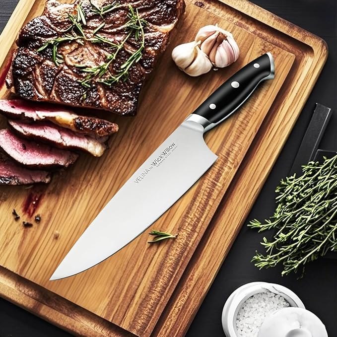 8” Chef Knife – Razor Sharp German Steel DIN1.4116 – All-Purpose Kitchen Knife for Slicing, Dicing & Chopping – Full Tang & Ergonomic Handle – Home Essential Kitchen Knife – Gift Box – Velina series