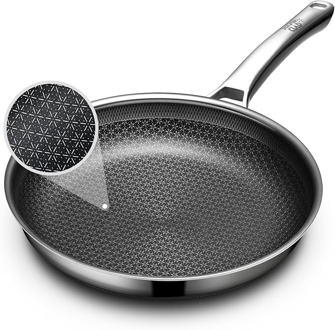 Non Stick Frying Pans 12 inch, Hybrid Frying Pans Nonstick,non stick Stainless Steel Skillets, Dishwasher and Oven-Safe Chef Pan, Induction Compatible Cooking Pan, PFOA Free Cookware