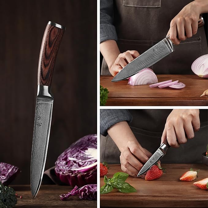 Wakoli EDIB 5-Piece Damascus Knife Set – Japanese Style Professional Kitchen Knives | Genuine Damascus Steel Blades with VG10 Core | Ergonomic Pakkawood Handles | Premium Chef Knife Set