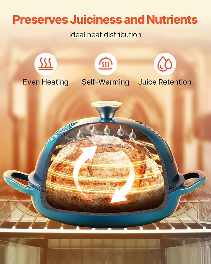 VEVOR Enameled Cast Iron Dutch Oven, 5 Quart Pot for Sourdough Bread Baking, Heavy-Duty Cookware Pan with Lid and Dual Handles, Oven Induction Compatible up to 500℉, for Cooking Roasting