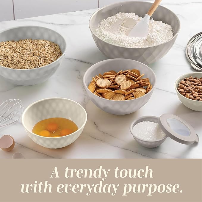 COOK WITH COLOR Mixing Bowls with Lids - 12 Piece Plastic Nesting Bowls Set includes 6 Prep Bowls and 6 Lids, Diamond Design - Microwave Safe
