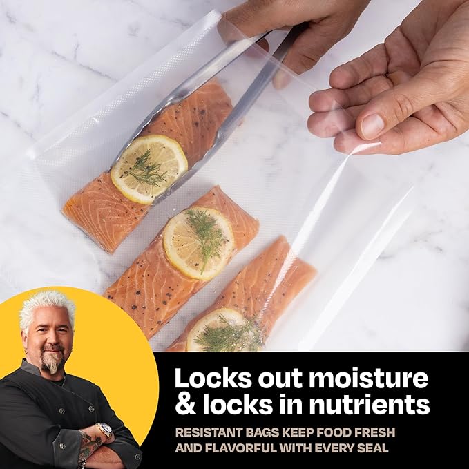 Guy Fieri's Flavortown 11" x 14" Gallon-Size Vacuum Seal Bag - 24-Count BPA-Free Freezer Bags for Food Storage, Lock in Flavor & Freshness, Puncture-Resistant Kitchen Bags for Vacuum Sealing