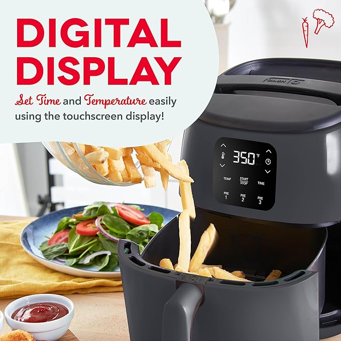 DASH Tasti-Crisp™ Electric Air Fryer Oven, 2.6 Qt., Grey – Compact Air Fryer for Healthier Food in Minutes, Ideal for Small Spaces - Auto Shut Off, Digital, 1000-Watt