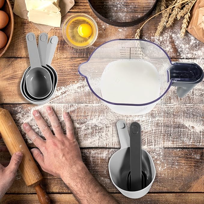 11-Piece Measuring Cups and Spoons Set with Stackable Measuring Cup, Lid, and Flour Duster, Unique Kitchen Gadgets for Baking and Cooking, BPA-Free, Dishwasher Safe