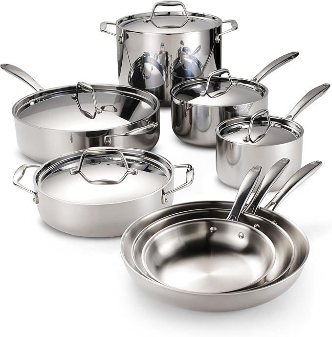 Tramontina Signature Tri-Ply Clad Stainless Steel 13-Piece Cookware Set with Lids, Pots and Pans Kitchen Set, Induction-Ready, Dishwasher-Safe, NSF-Certified